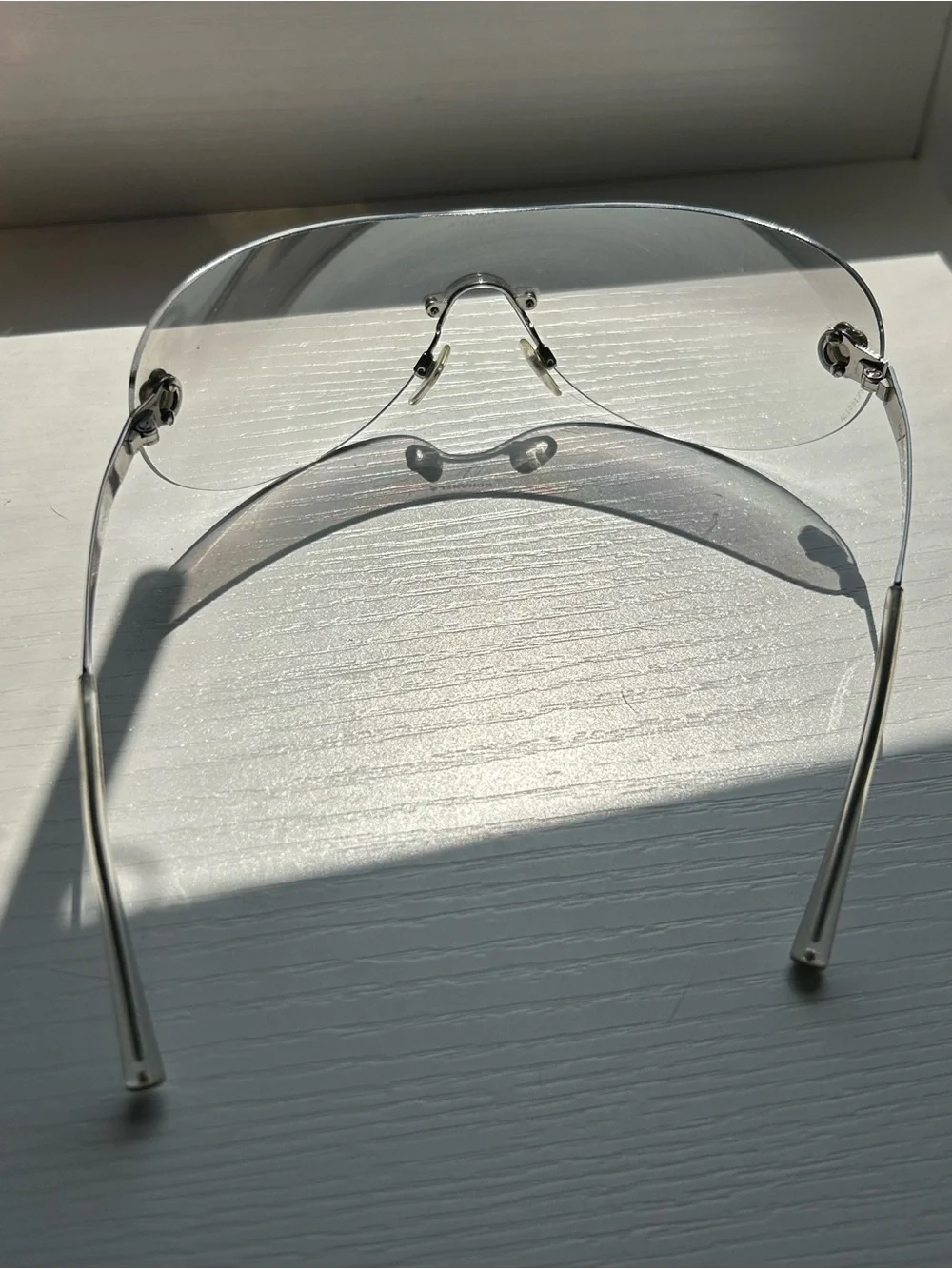Authentic CHANEL Vintage Y2K Rimless Shield Sunglasses Camellia Gray